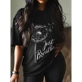 thumbnail image 2 of Women's T-Shirt Just Breathe Dandelion Flower Minimalist Short Sleeve Casual Tee Classic Crew Neck T Shirt for Women Black, L, 2 of 7