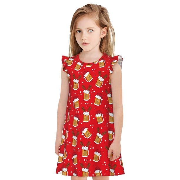Balery Christmas Hat beer Camisón de princesa para niñas, pijama de algodón con mangas abullonadas, suave y bonito.-X-Large