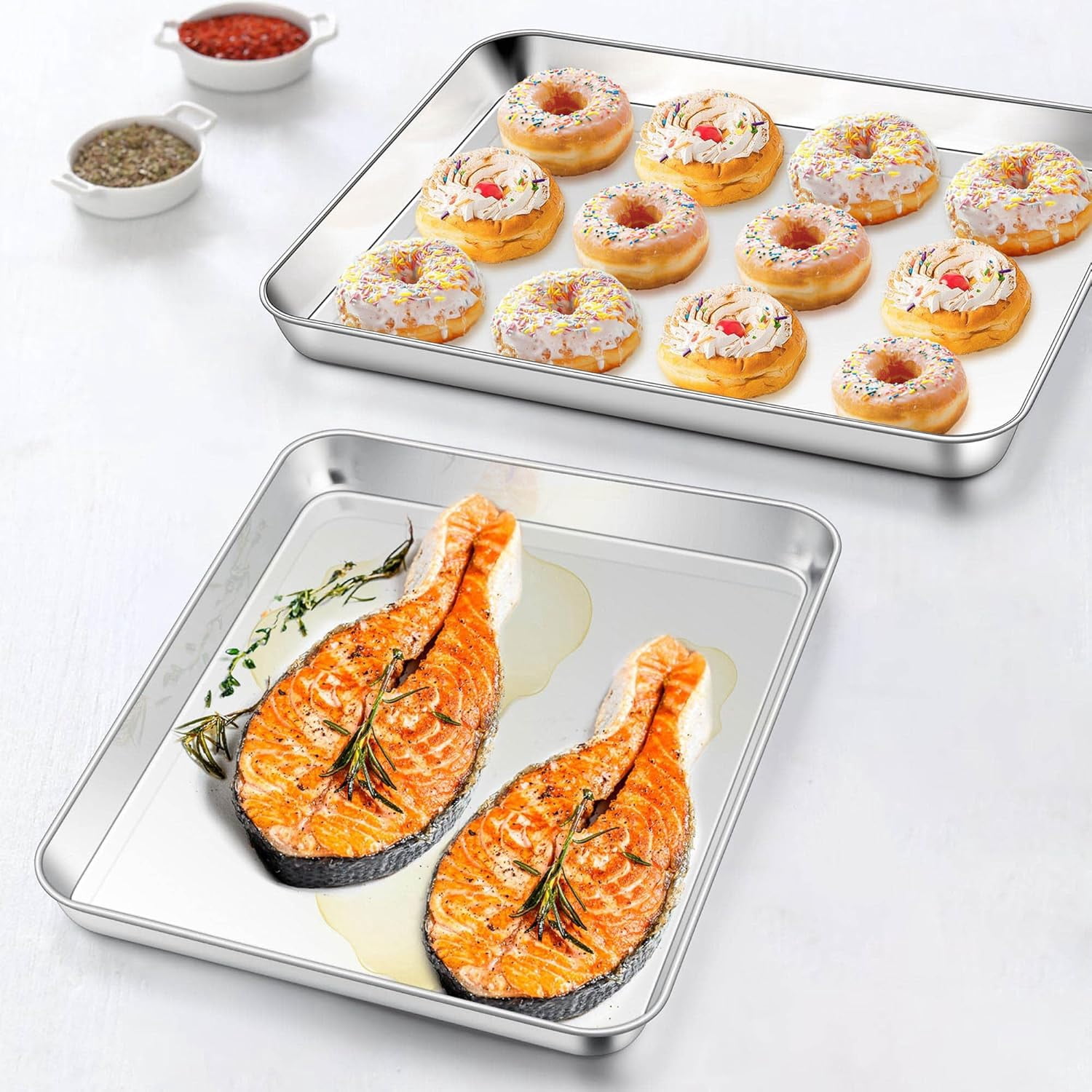 Homikit 2 Pack Baking Sheet, 9 x 13 Inches Stainless Steel Quarter Sheet Pan Set for Cooking Toasting, Metal Cookie Tray Fits Toaster Oven, Non Stick & Rust Free, Dishwasher Safe