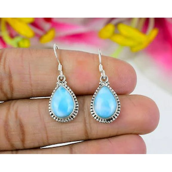 Caribbean Larimar Natural Gemstone 925 Sterling Silver Earring