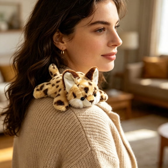 Magnetic Shoulder Plush Toy, Cute Animal Companion Doll with Hidden Magnetic Attachment, Wearable Stuffed Animal for Cosplay, Travel, Party Favors and Gifts, Snow Leopard