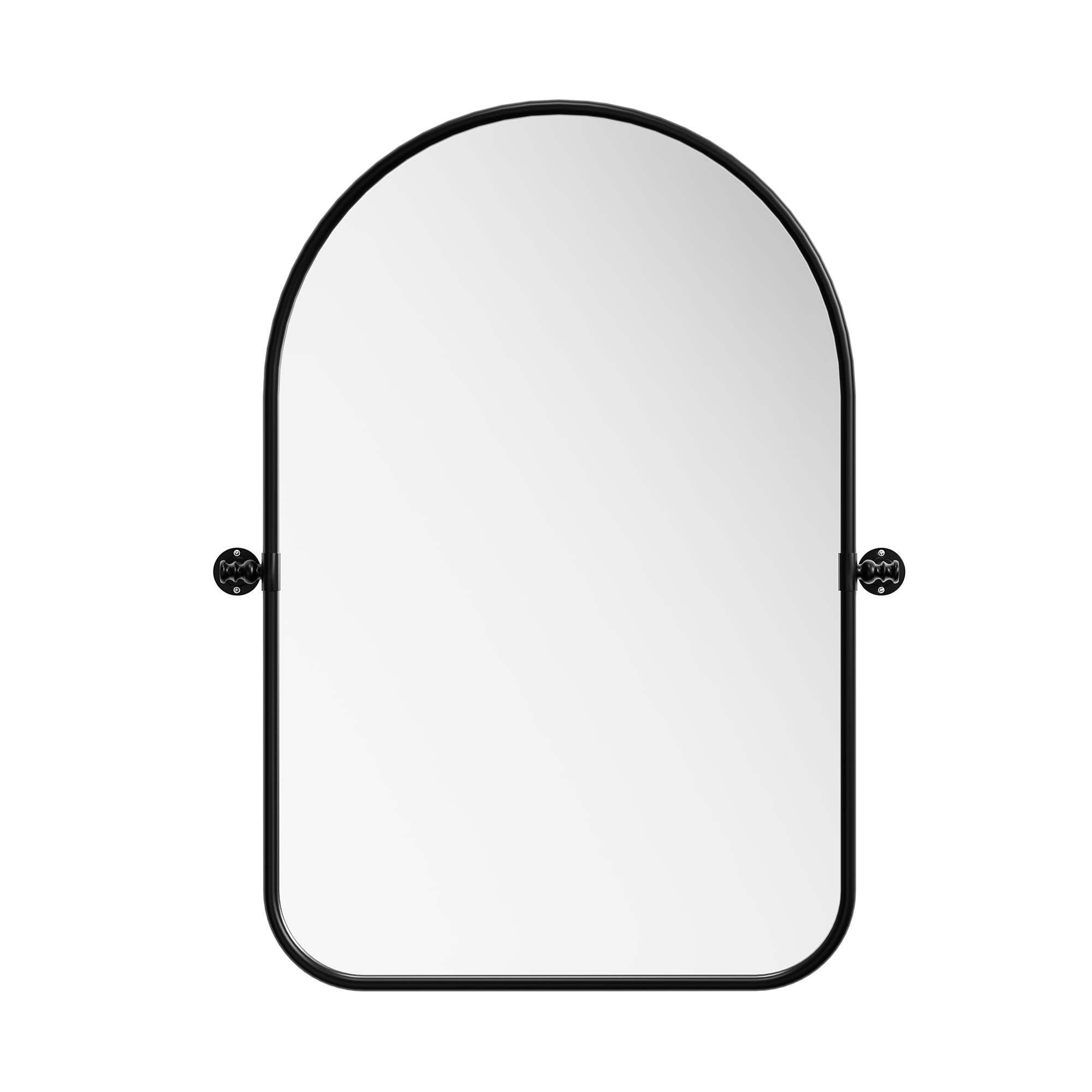 MAYEERTY 36"×24" Black Iron Arched Wall Mirror Rounded Corners, Rotating Hardware for Bathrooms