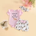 thumbnail image 2 of Linfrsh Summer Outfits for Girls Infant Baby Girl Clothes Newborn Summer Outfits Cute Romper Shorts Set Floral Girl Clothes with Headband(Pink,0-3 Months), 2 of 5