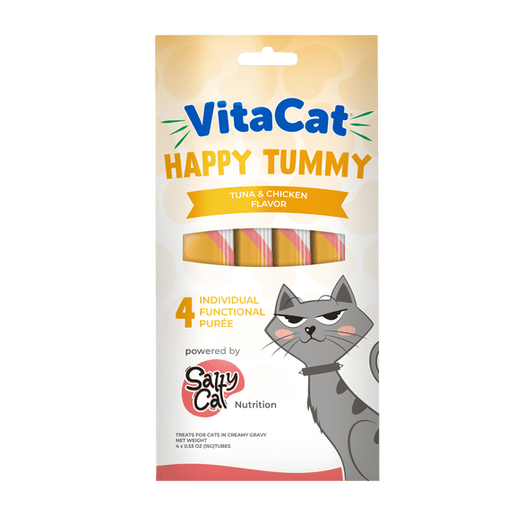 Salty Cat by VitaCat Happy Tummy Tuna & Chicken Soft Treats for Cats, 60g Pouch (4 Pack)