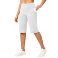 thumbnail image 2 of Women's Bermuda Long Shorts 14" Knee Length Capris with Pockets High Waisted Athletic Casual Shorts for Women White M, 2 of 8