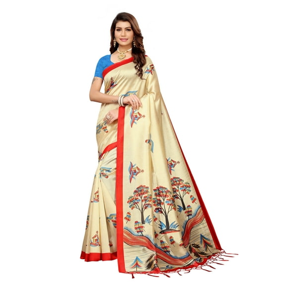 Multi color Mysore Silk saree/sari with running blouse For Women/Girls
