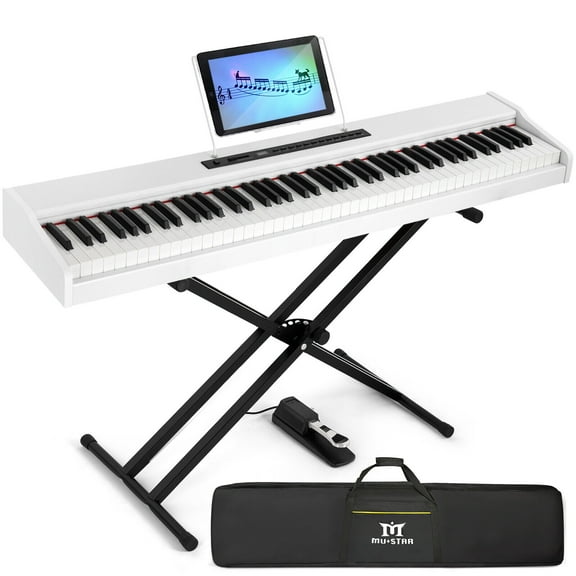 MUSTAR Portable 88 Keys Semi Weighted Digital Piano Electric Full Size Keyboard with Stand,Bluetooth,Sustain Pedal,Storage Bag(White)