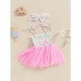 thumbnail image 2 of Biezeib Baby Girl Slip Dress, Tie-up Pleated Stripes Tulle Patchwork Princess Dress Clothes for Daily Party, 2 of 6