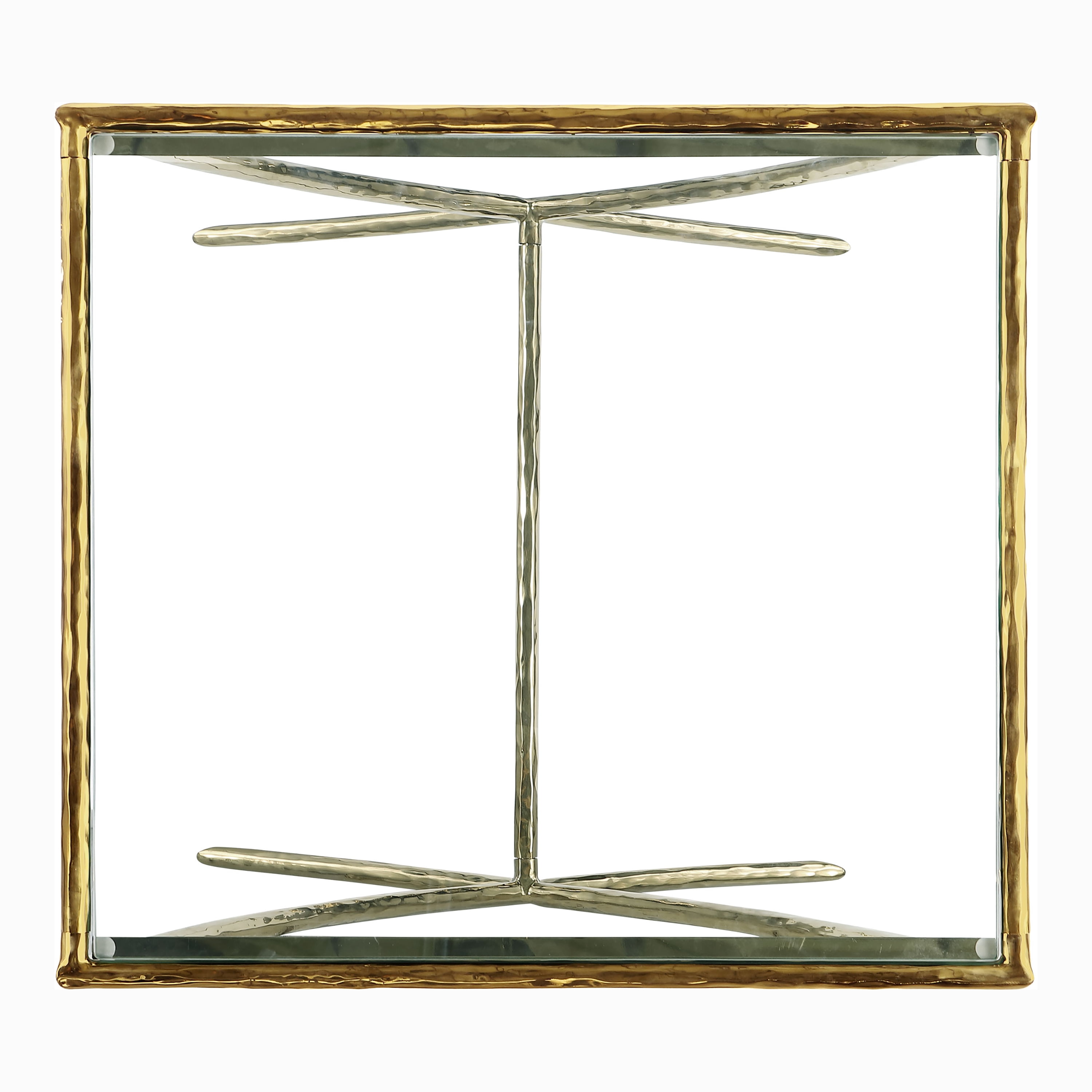 Furniture of America Zayen Modern Stainless Steel End Table with Tempered Glass Top, Gold