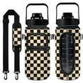 thumbnail image 1 of Checkerboard Brown 64 Oz Half Gallon Water Bottle with Sleeve - BPA Free Leakproof Sport Large Plastic Water Bottle with Straw Strap & Insulated Neoprene Holder Carrier Bag Great Gift for Women Men, 1 of 6