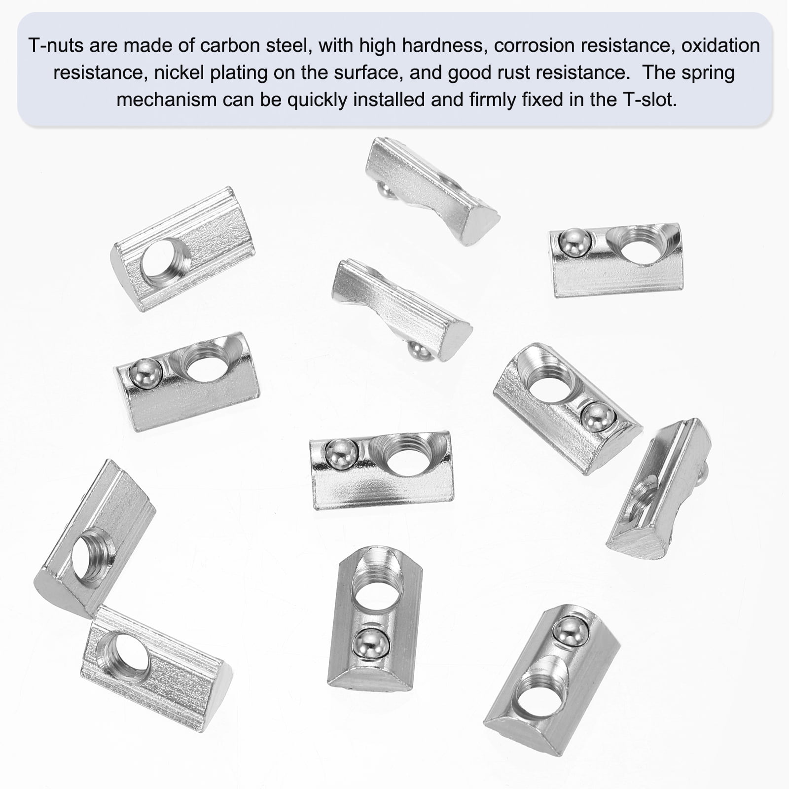 M8 Half Round Roll in Spring T Nuts 4040 Series Carbon Steel T Slot Spring Nuts Silver, 50 Pcs