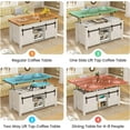 thumbnail image 5 of Lift Top Coffee Table, 4 in 1 Multi-Function Farmhouse Coffee Tables with Storage and Hidden Compartment, Convertible White Coffee Table Converts to Dining Table for Living Room, Brown Top, 5 of 7