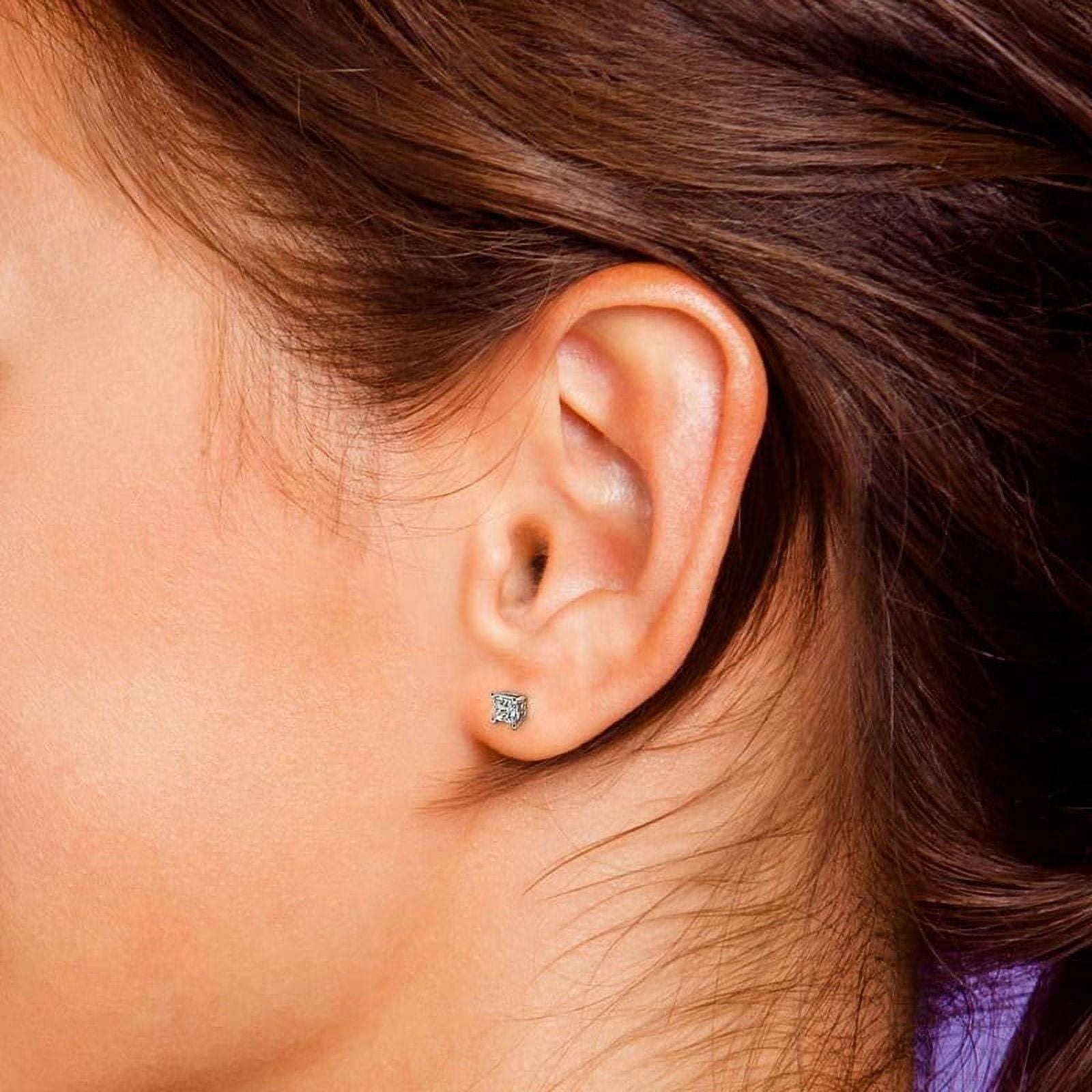 0.50 Carat Princess Cut Lab Created Diamond Stud Earrings for women Solid 14K White Gold Screw Back Studs Earring