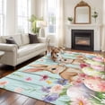 thumbnail image 2 of Large Area Rugs for Living Room Bedroom, Easter 6'x9' Rug Washable Carpet Runner Indoor Outdoor, Spring Rabbit Colorful Eggs Flowers Wooden Grain Non Slip Floor Mats Rug for Kitchen, Playroom, 2 of 8