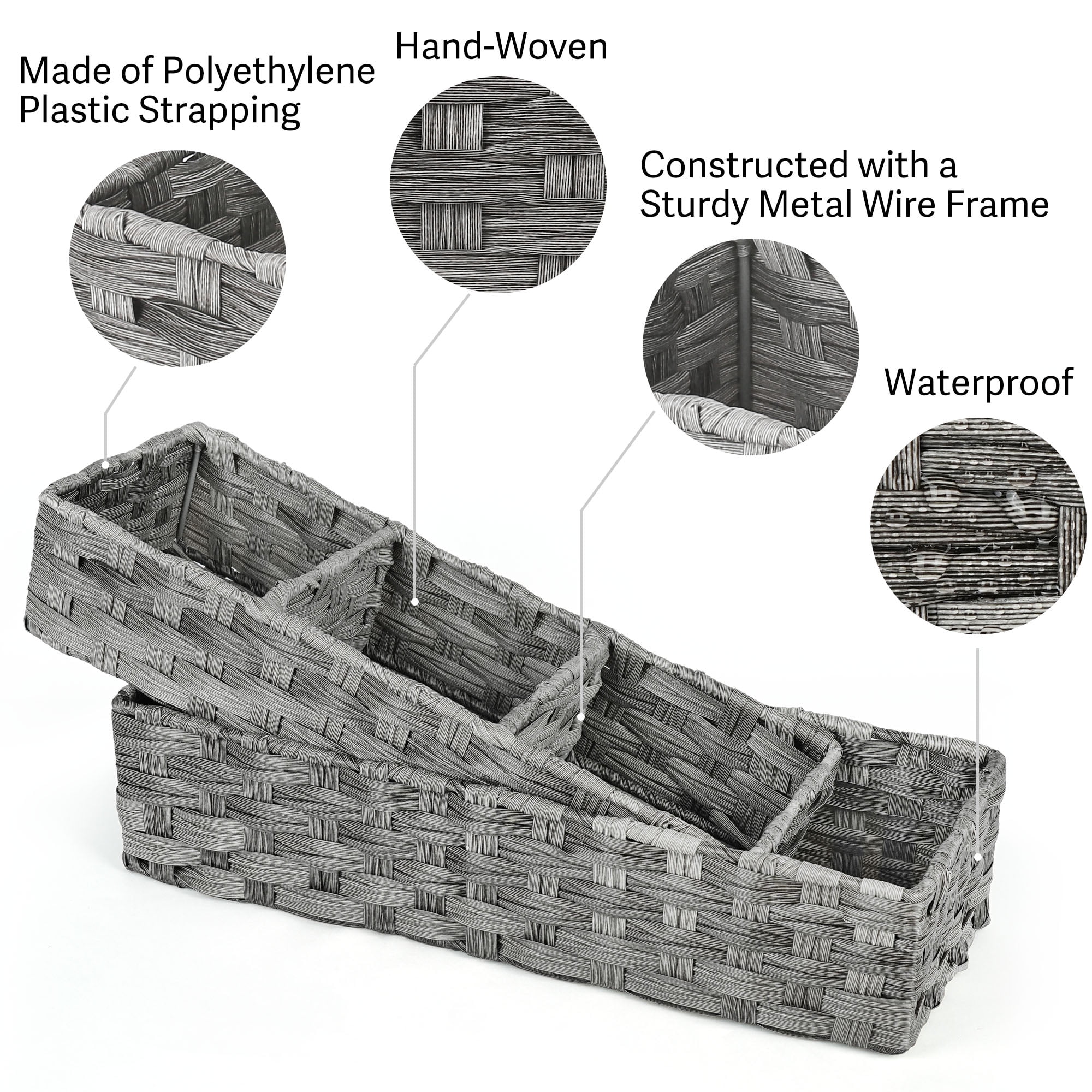 LotFancy Toilet Paper Storage Basket, 2 Pack Woven Wicker Toilet Tray Tank Topper Baskets,Gray