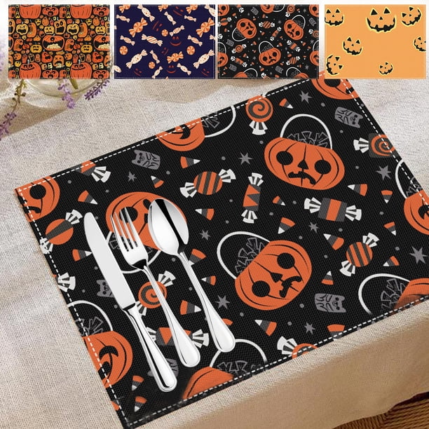 Fiudx Acentos De Decoración Del Hogar Tapetes De Mesa Para Halloween, Tapetes Decorativos Divertidos Y Bonitos Con Diseño De Calabaza Y Dulces Para Niños, Tapetes Decorativos Para Restaurante, Tapete