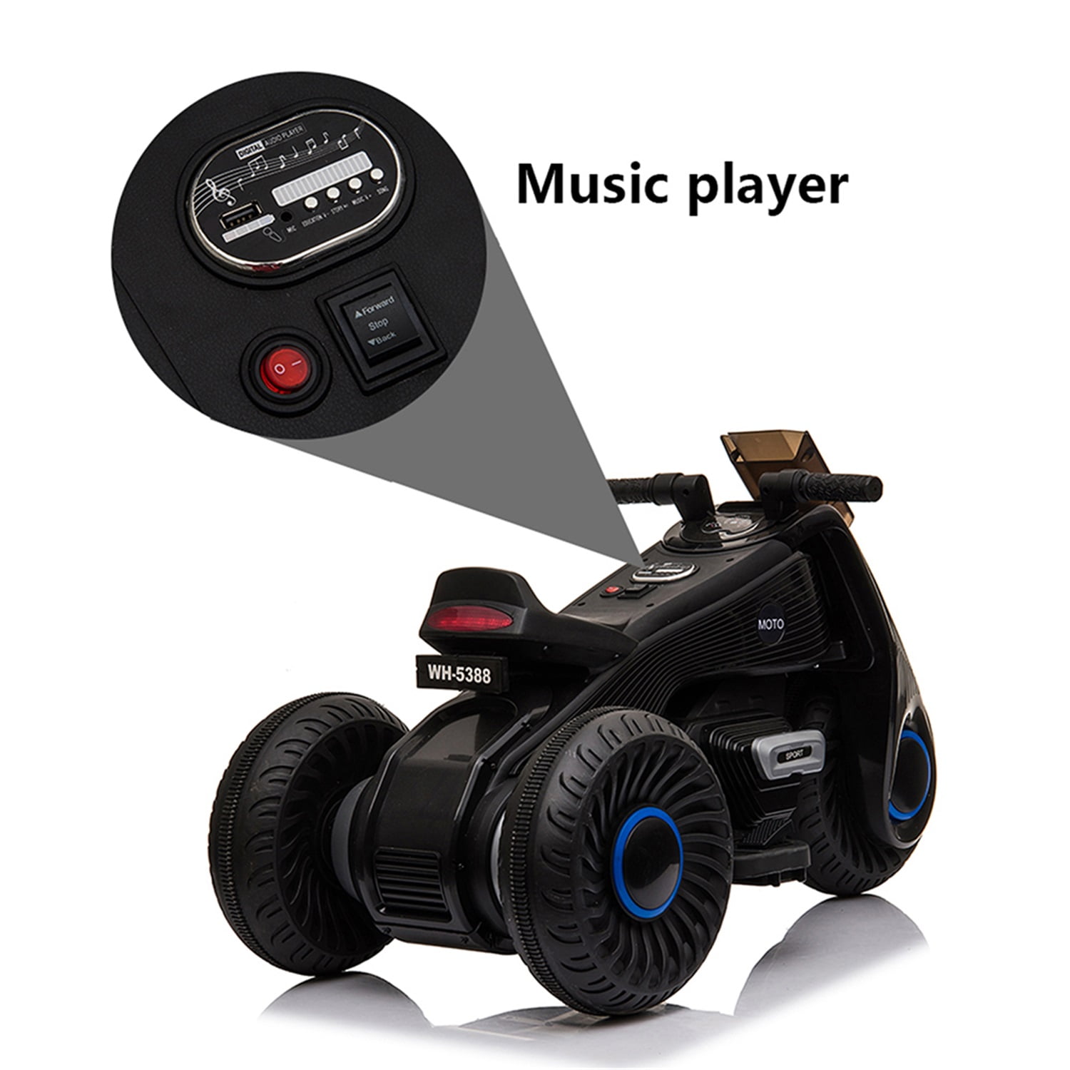 CIPACHO 6V Kids Ride on Motorcycle, 3 Wheel Trike Motorcycle, Electric Ride on Toys with Music, Story Playing, Black CIPACHO 6V Kids Ride on Motorcycle, 3 Wheel Trike Motorcycle, Electric Ride on Toys with Music, Story Playing, Black