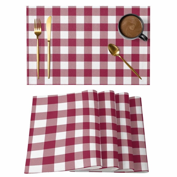 Wine Red Buffalo Check Plaid Placemats Set of 4 Farmhouse Style Place Mats Table Mats Kitchen Dining Home Outdoor Party Table Decoration