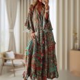 thumbnail image 5 of Vestido De Mujer Bohemio vestido largo botón dama Maxi vestido estampado manga acampanada traje de playa Cgtredaw Naranja S para Mujer, 5 of 5