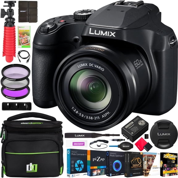 Panasonic LUMIX FZ80D Compact Point and Shoot 4K Digital Camera with 20-1200mm Zoom Lens DC-FZ80D Bundle with Deco Gear Photography Bag   UV FLD CPL Filter Kit   Photo Video Software and Accessories
