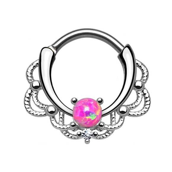 Septum Piercing Clicker - Lacey Single Opalite w/Clear CZ Gem - 16ga - Sold Each