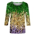 thumbnail image 4 of Liquidation! Uooqdmx Hauts Grande Taille pour Femmes Manches 3/4 Hauts pour Femmes Imprimé Pailleté Carnaval Col Rond Hauts d'Automne pour Femmes Jaune 2TG, 4 of 5