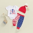 thumbnail image 2 of 4th of July Baby Boy Outfit Toddler My First Fourth of July Romper and Star Striped Pants+Hat Clothing Sets, 2 of 4