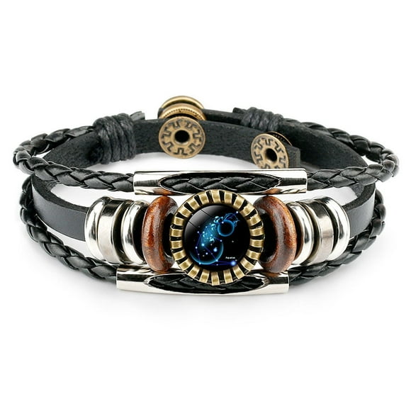 Summer Savings 12 Constellation Bracelet Charm Leather Rope Bracelet Ladies Men Hand Woven Rope Bracelet Punk Chain Cuffs bracelets for teen girls