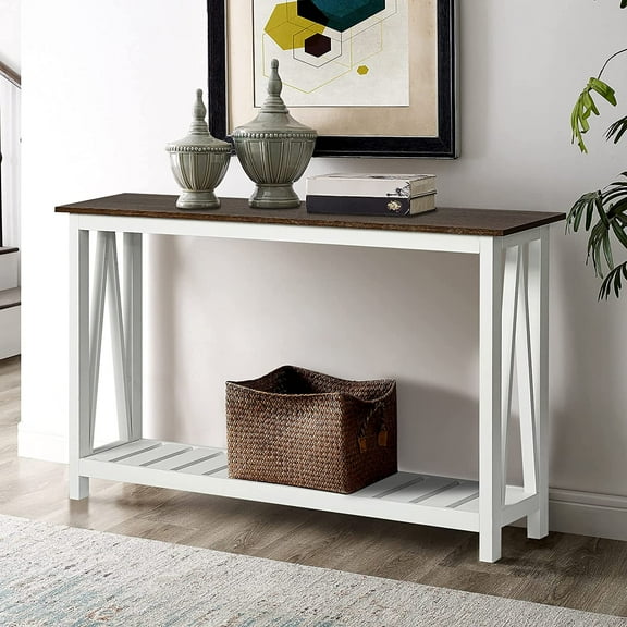 Farmhouse Console Table, Rustic Vintage Narrow Sofa Table for Entryway, Living Room, Hallway, 40 White