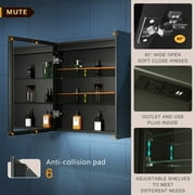 LED Bathroom Mirror Cabinet with Socket & USBs, Defogger, Dimmable, 3 Color Light Makeup Mirror, Easy to Install, Wall Mounted Medicine Cabinet (32 x 28 Inch)
