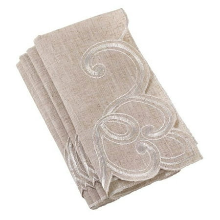 

SARO Embroidered Scallop Design Natural Linen Blend Napkin Set Natural - Set of 4