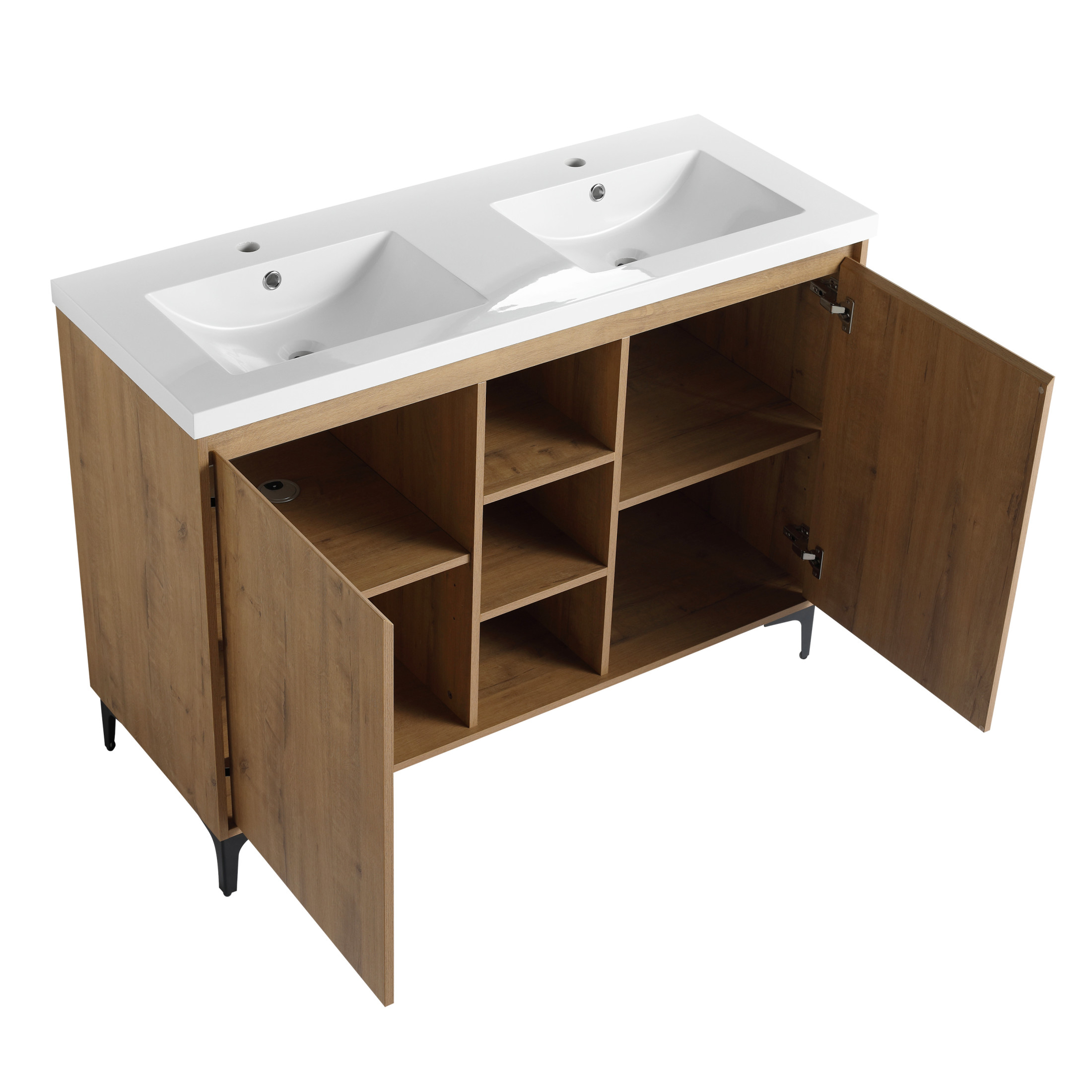 Noble House 48" Freestanding Bathroom Vanity, Double Resin Sinks, Soft-Close Doors, Adjustable Shelves, Imitative Oak