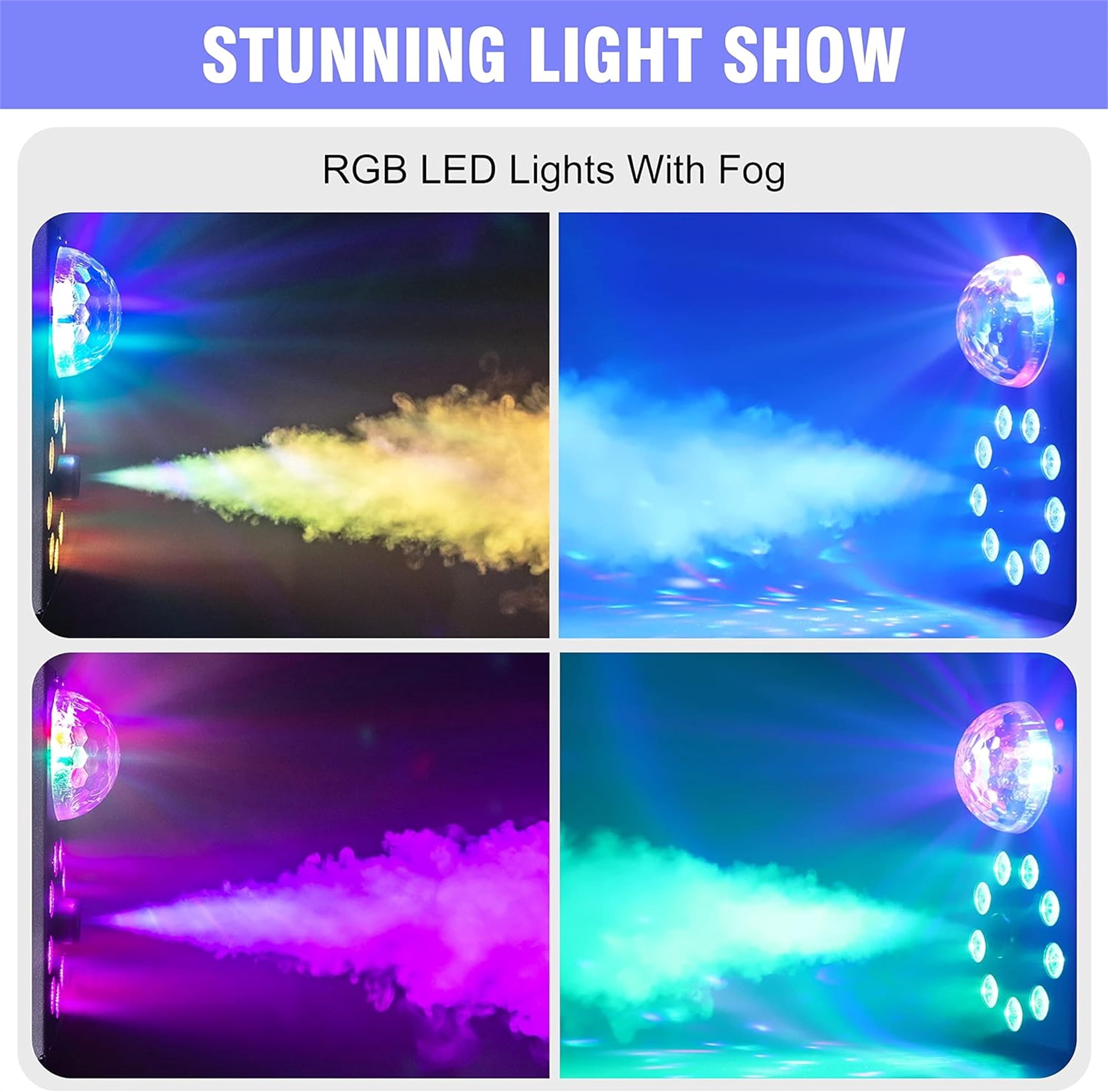 Fog Machine, Smoke Machine with Disco Ball Lights and 9 LED Lights, 700W Fog Machine  with Wireless Remote Control,  for Christmas Party/Wedding/Stage Show/Party Supplies