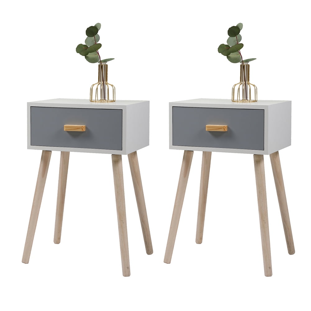 Kadyn Set of 2 Bedside Cupboard, Wooden Bedside Table, End Table for Living Room, Bedroom and Office, Dusty Blue+White Kadyn Set of 2 Bedside Cupboard, Wooden Bedside Table, End Table for Living Room, Bedroom and Office, Dusty Blue+White
