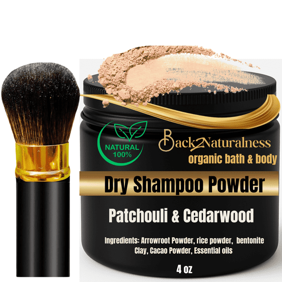 Back2Naturalness Patchouli Cedarwood Dry Shampoo Powder – Brown Hair & Brunettes, Non-Aerosol, Vegan, Residue-Free (3.5 oz)