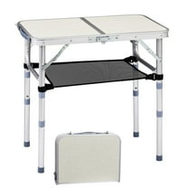 GZXS Small Folding Camping Table with Mesh Net Shelf, 2ft Aluminum Portable Picnic Table with 3 Height Settings, Lightweight Foldable Table for Patio, BBQ, Travel, Outdoor Indoor Use (White Pebble)