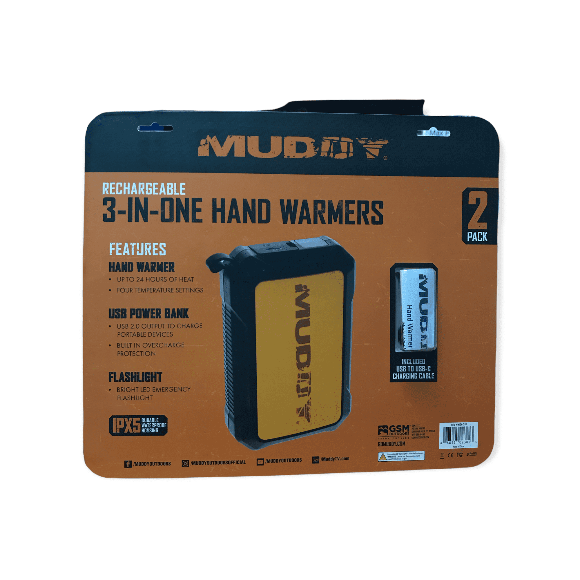 Two Pack Rechargeable Hand Warmers 3-in-1-Device 