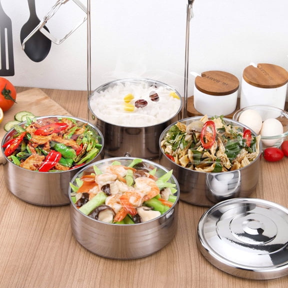 DRAFIDEEP Stainless Steel 4-Tier Insulated Lunch Box Food Container for Work, School, Picnic - 16cm Compact Design