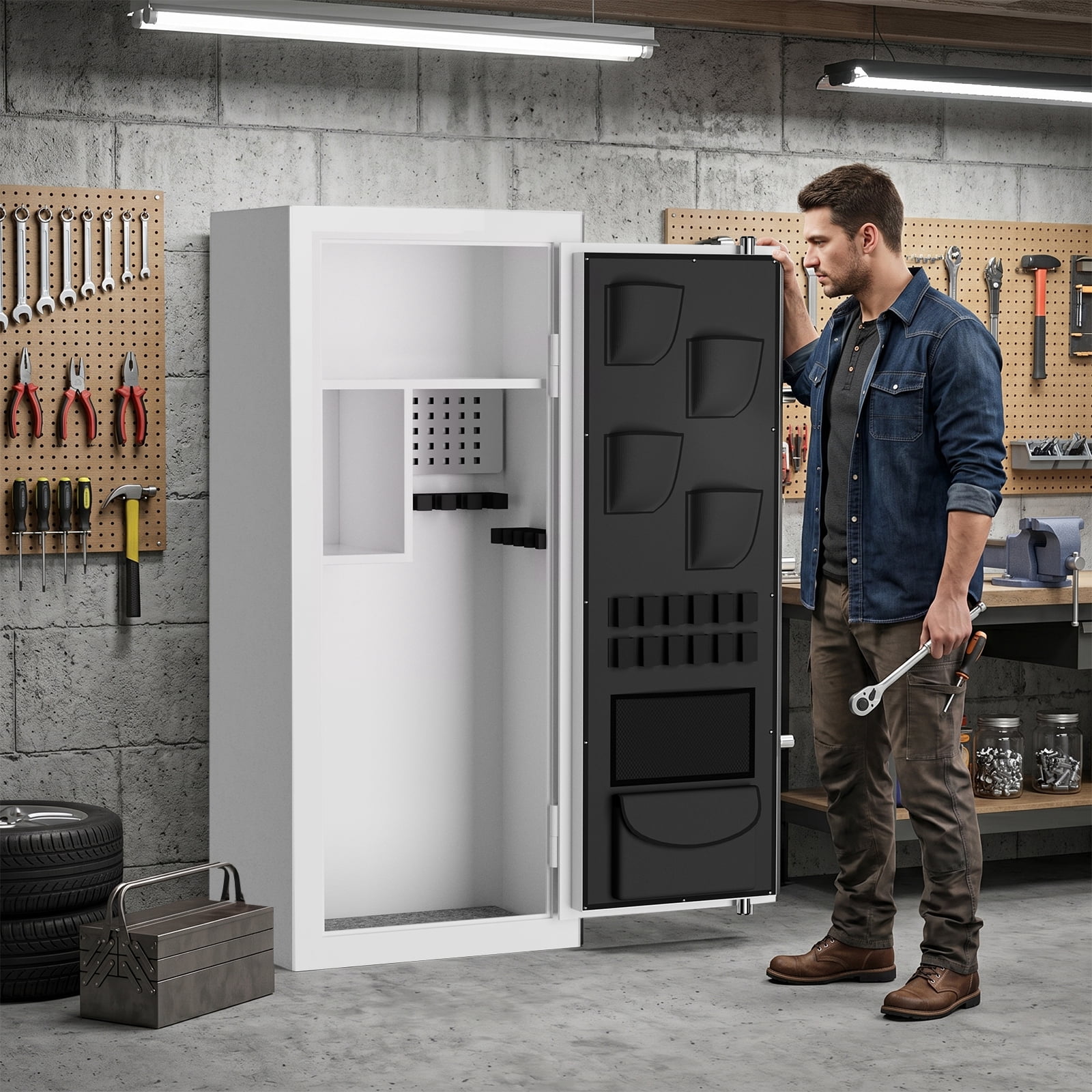 10-12 Heavy-Duty Large Gun Safe for Pistol, Storage Guns (with/Without Scopes), Home Gun Cabinet with Adjustable Pegboard, Gun Safe for Home,Office, Hunting,Shooting