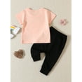 thumbnail image 3 of Bagilaanoe 2Pcs Toddler Baby Girl Summer Outfits Letter Print Short Sleeve T-shirt Tops + Trousers 6M 12M 18M 24M 3T Kids Long Pants Set, 3 of 8