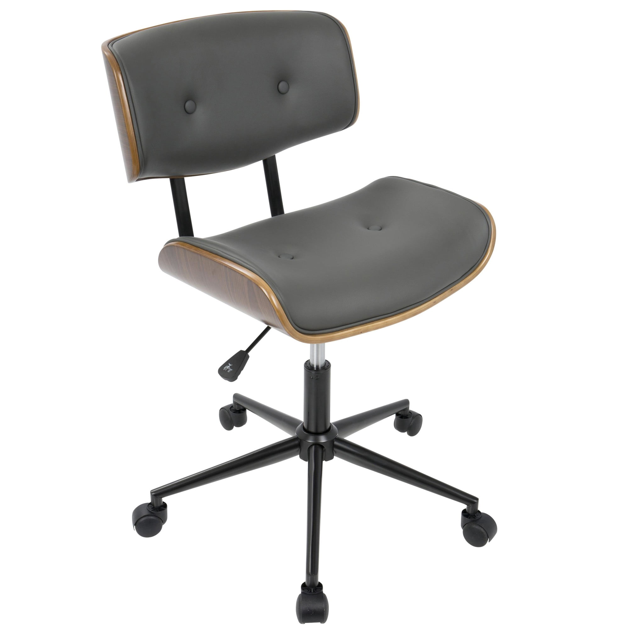 Lombardi Mid-Century Modern Adjustable Office Chair With Swivel In Walnut And Grey