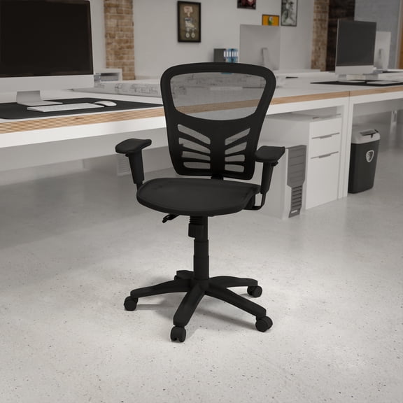 Flash Furniture Mid-Back Transparent Black Mesh Multifunction Executive Swivel Ergonomic Office Chair with Adjustable Arms