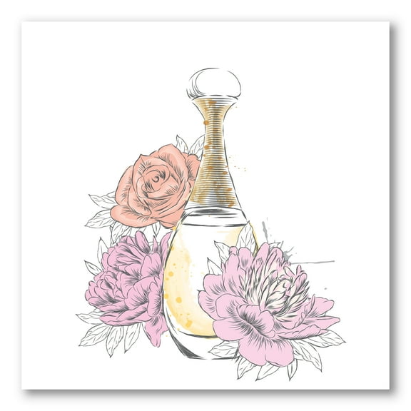 Designart ' Bouquet of Flowers and Perfume Bottle I ' Traditional Canvas Wall Art Print