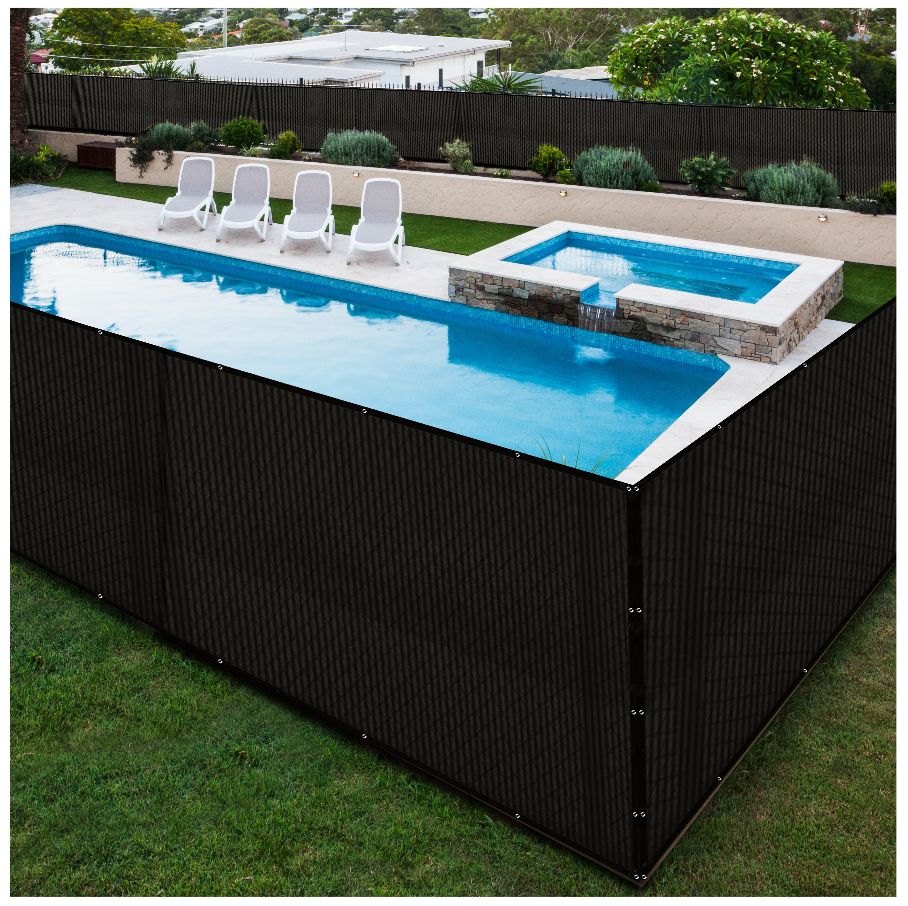 BOEN Privacy Fence Screen Netting, 6 ft x 100 ft, Black, Reinforced Grommets, Commercial Fence Cover