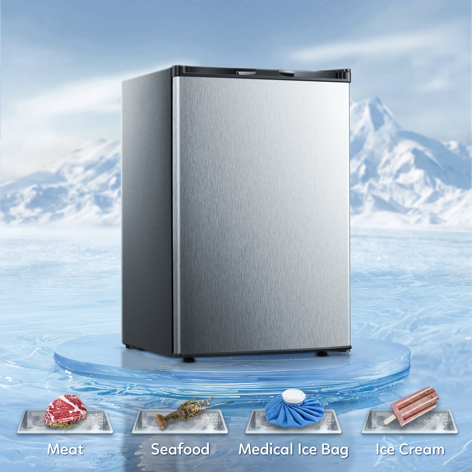 Auseo Upright Freezer, 3.0 Cu.ft Mini Freezer with Adjustable Thermostat & Reversible Single Door, Stand Up Freezer for Home/Office/Dorms/Apartment-Silver