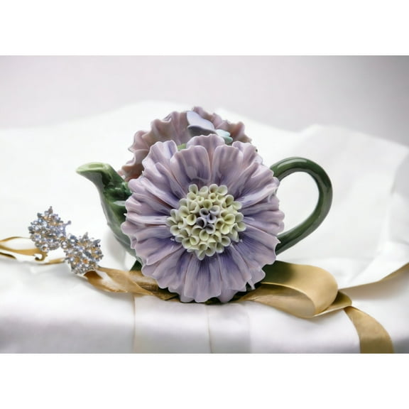 Ceramic Dahlia Flower Teapot 9 oz Handcrafted