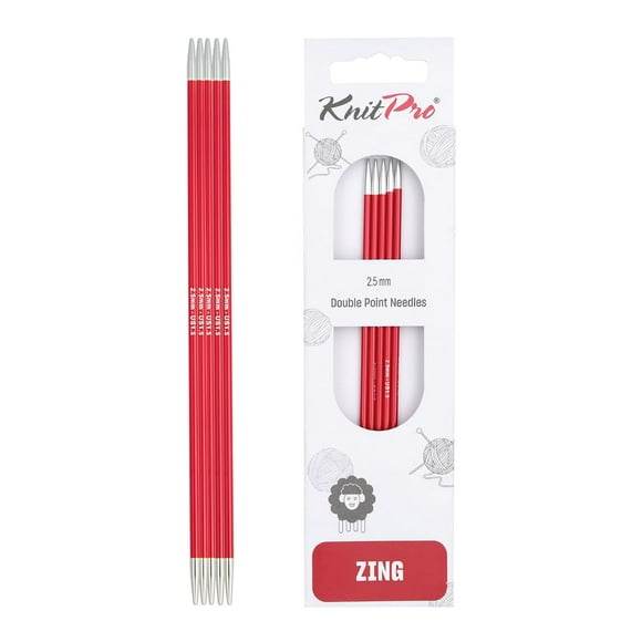 Agujas de doble punta KnitPro Zing 6 (15 cm), talla 1.5 de EE. UU.