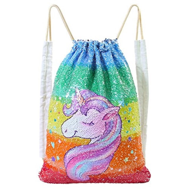 Colorful Unicorn MHJY Unicorn Bag Sequin Drawstring Backpack Dancing Bag Swim Dance Bag Sequin Backpack Flip Sequin Bling Bag for Beach Hiking Bags 