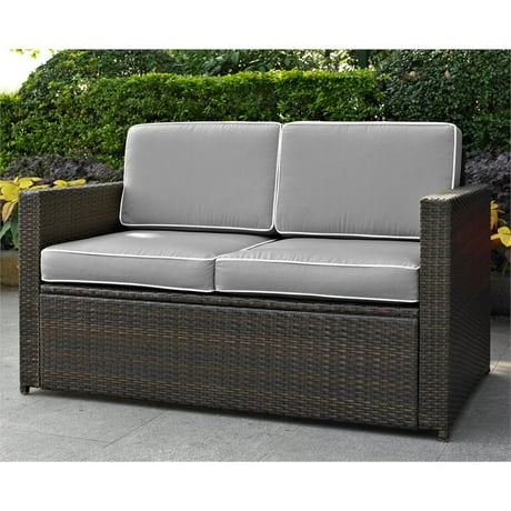 Crosley Palm Harbor Wicker Patio Loveseat In Brown With Gray Cushions