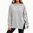 thumbnail image 2 of Binmer Women’s Solid Color Crew Neck Raglan Long Sleeve Sweatshirt, Casual Pullover Top With Side Slit Hem,Sizes S-3XL, 2 of 9